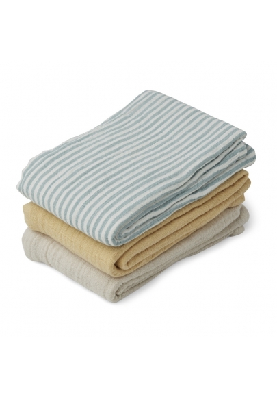 Sea Blue Stripes Muslin Cloths - Line - 3 pack
