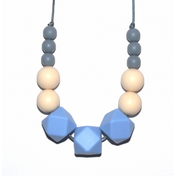 Joanna - Grey / Cream / Light Blue Hexagone Teething Necklace