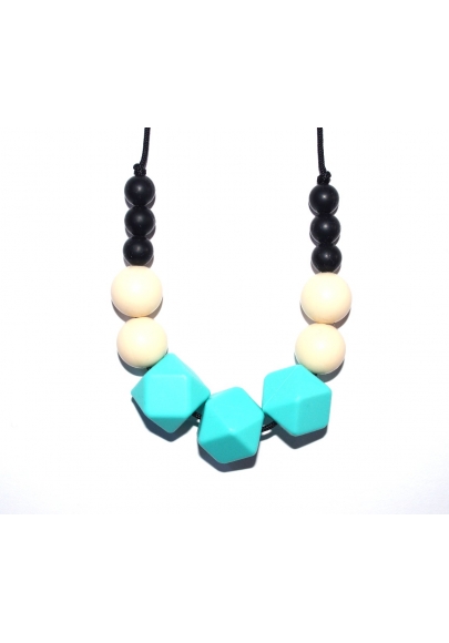 Zara - Black / Cream / Turquoise Hexagone Teething Necklace