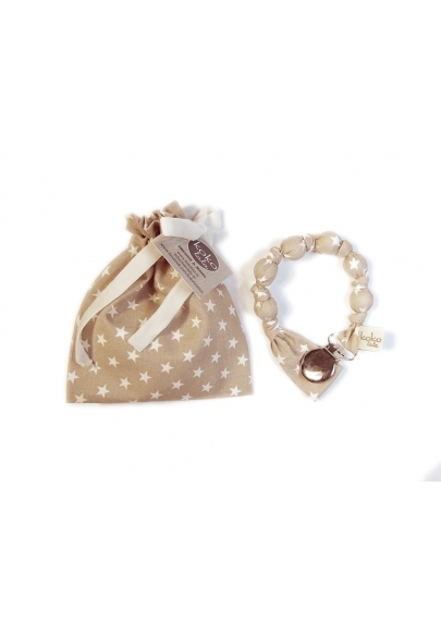 Beige with White Stars Pacifier Holder
