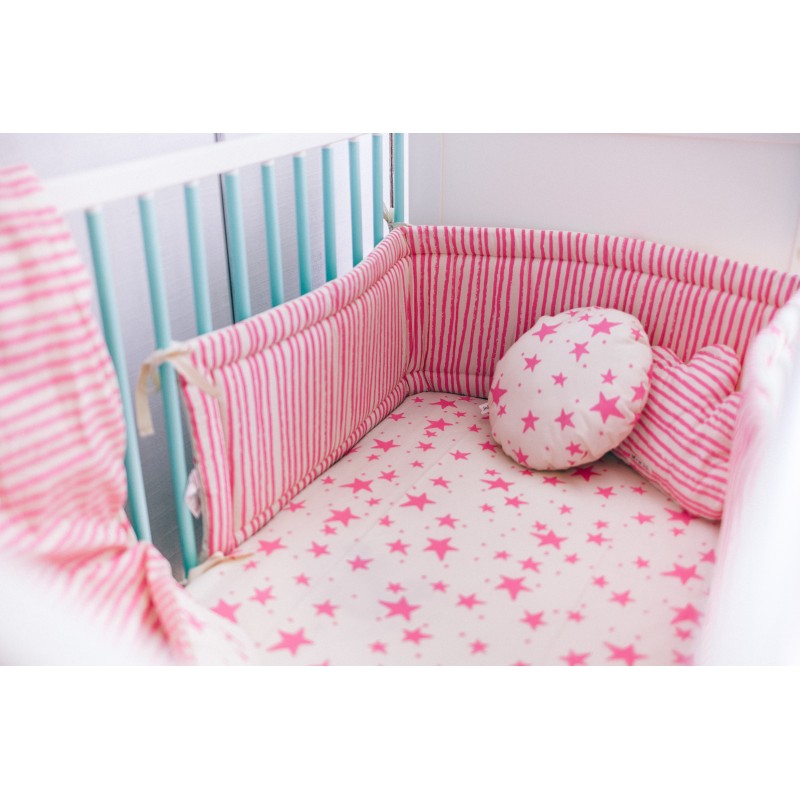Neon Pink Stars Stripes Cot Bumper Noe Zoe Heylittlebaby