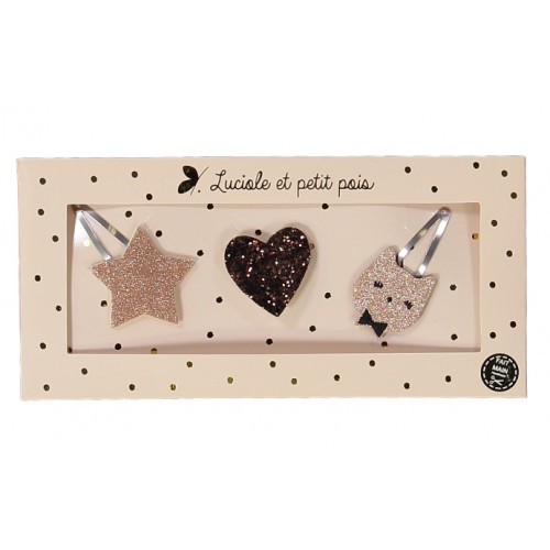 Rose Gold Star Hair Clip & Brooch Gift Set - 3 pieces