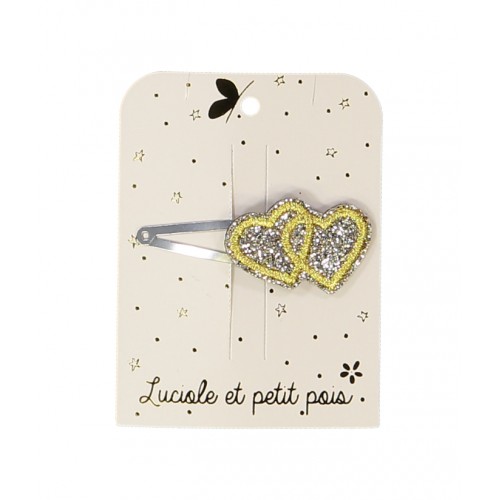 Embroidered Golden Glitter Heart Hair Clip - Luciole et petit pois