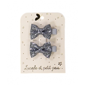 Mini Bow Ties Silver Glitter Hair Clips (set of 2)