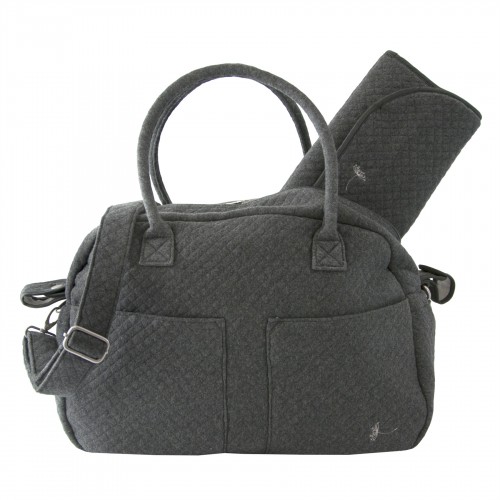 grey and white diaper bag